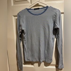 BRANDY MELVILLE WHITE AND BLUE STRIPED COTTON TUNIC ONE SIZE